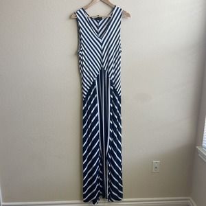 Lane Bryant Dress Womens 14/16 Blue White Striped Sleeveless Maxi